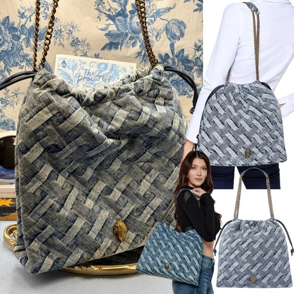 🆕 KURT GEIGER LONDON 🧿 NWOT Kensington Denim Drawstring Shoulder Bag - Picture 1 of 16